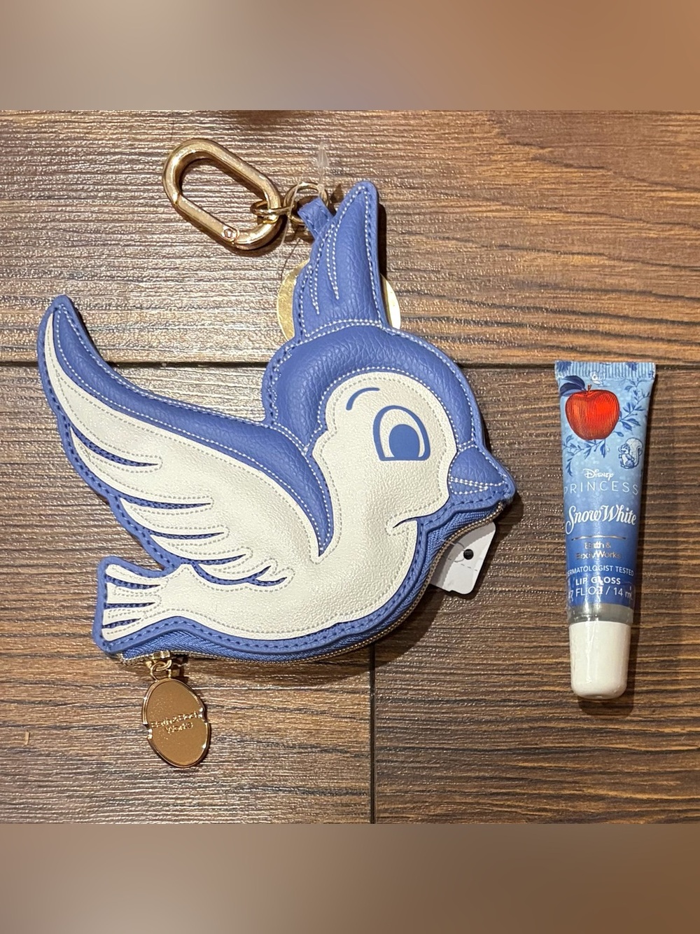 NWT, Snow White Blue Songbird Coin Purse and Lip Gloss (14 ml) Gift Set